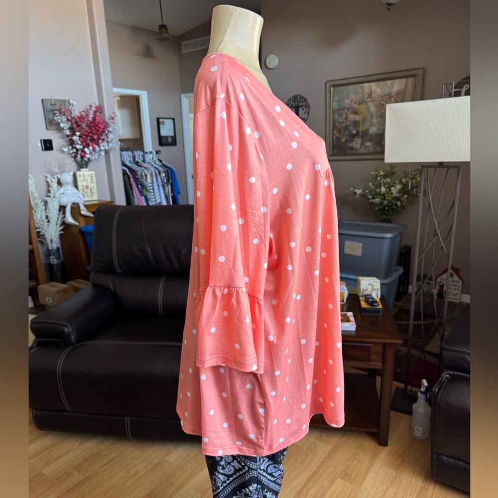 BloomChic Coral Pink Polka Dot Tunic - Picture 3 of 10